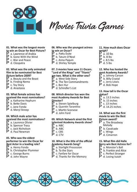83 Film Quizzes, Questions, Answers & Trivia .